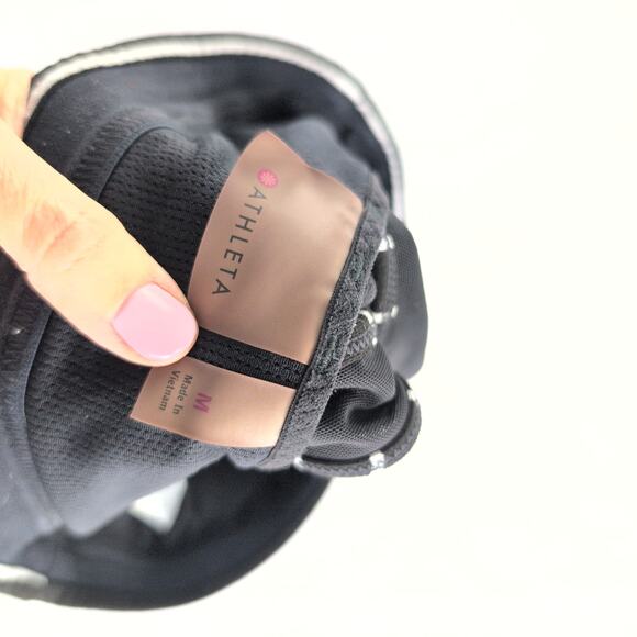 Athleta Transcendence Black White Striped Mesh Racerback Sports Bra Size Medium - Picture 6 of 10